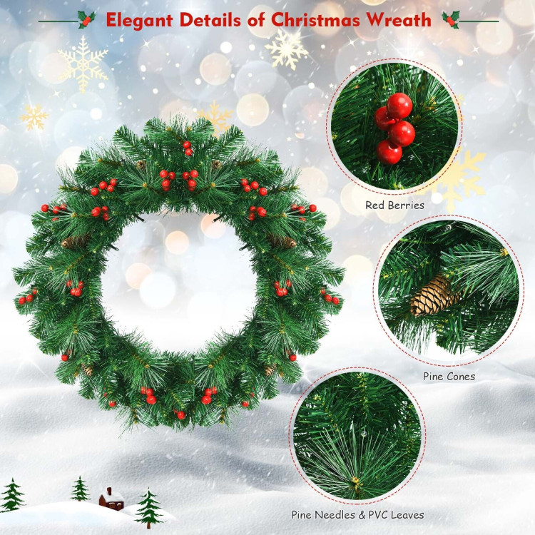 24 Feet Pre-lit Artificial Spruce Christmas WreathCostway Gallery View 11 of 12
