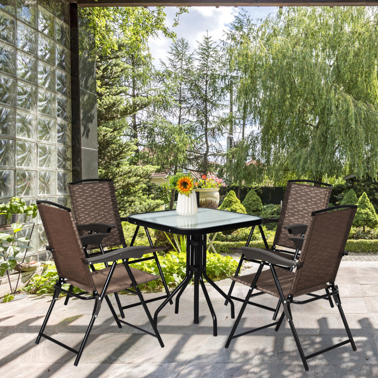 4 Pieces Folding Dining Chairs with Steel Armrests and Sling BackCostway Gallery View 9 of 12