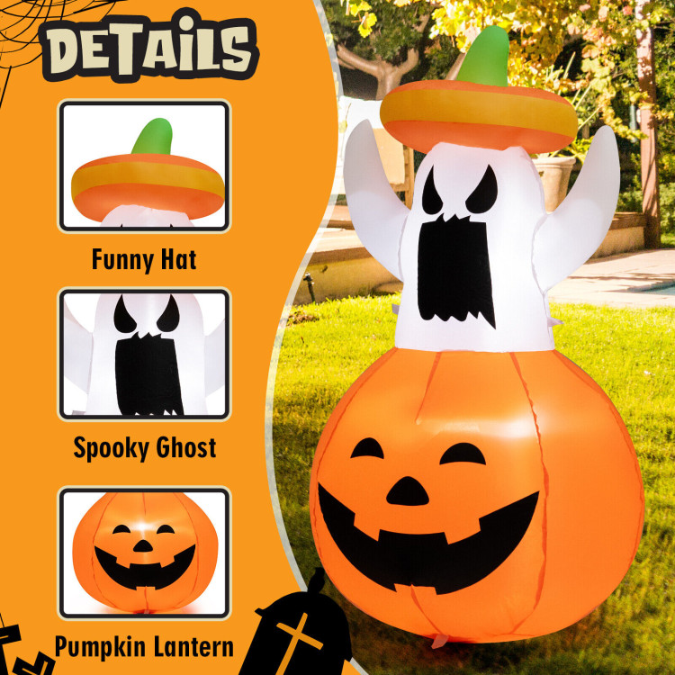 Inflatable Halloween Ghost Decoration with Hat and Pumpkin LanternCostway Gallery View 5 of 10