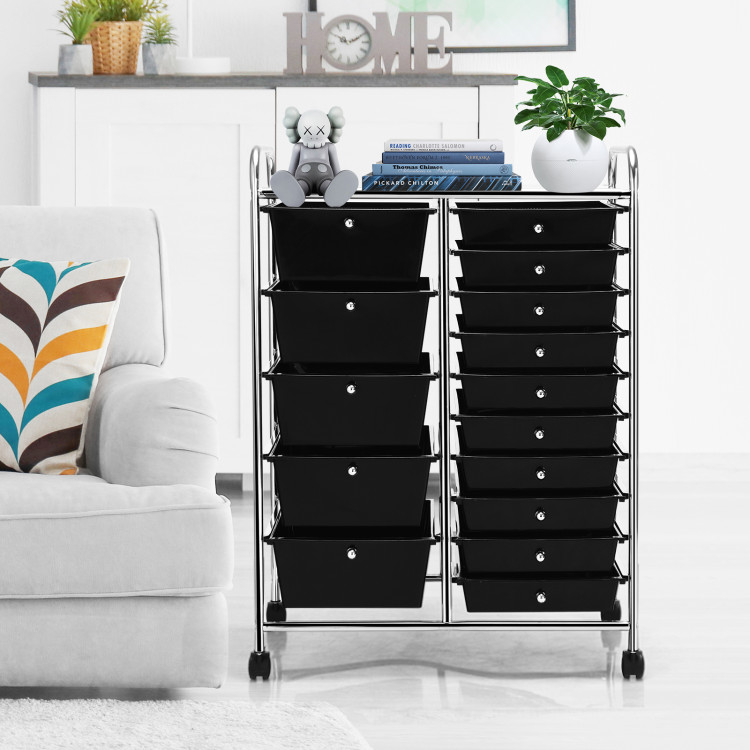 15-Drawer Utility Rolling Organizer Cart Multi-Use Storage-Black