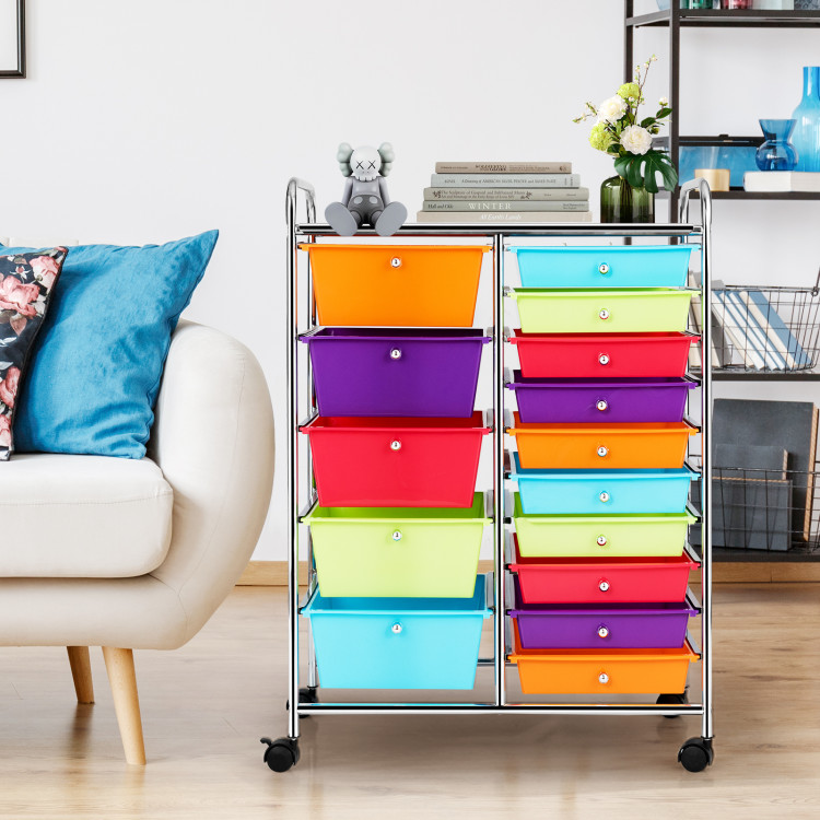 15-Drawer Utility Rolling Organizer Cart Multi-Use Storage-Deep MulticolorCostway Gallery View 2 of 10