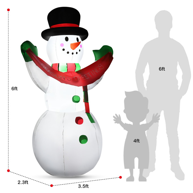 6 Feet Inflatable Christmas Snowman with LED Lights Blow Up Outdoor Yard DecorationCostway Gallery View 4 of 9