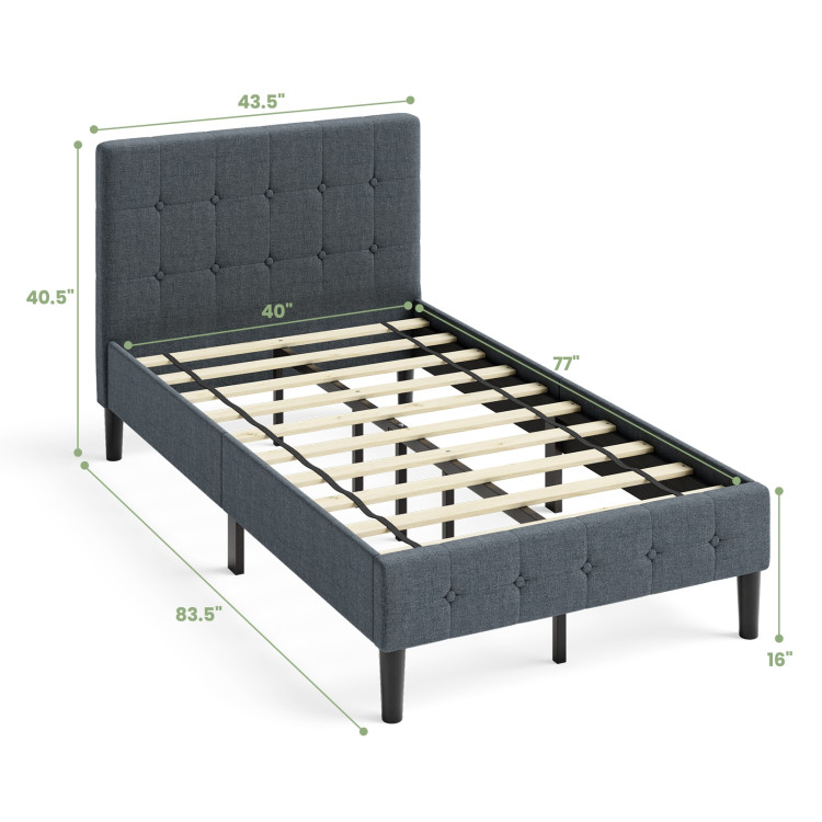 Platform Bed with Button Tufted Headboard-GrayCostway Gallery View 4 of 10