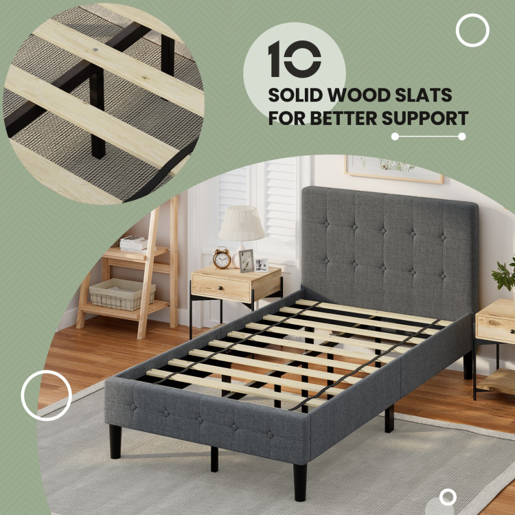 Platform Bed with Button Tufted Headboard-GrayCostway Gallery View 9 of 10