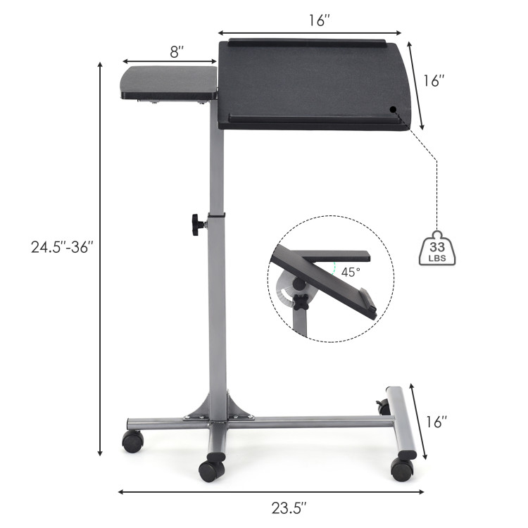 Adjustable Angle Height Rolling Laptop TableCostway Gallery View 4 of 9
