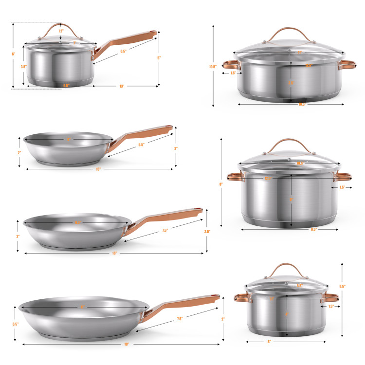 11 Pieces Stainless Steel Kitchen Cookware Set with Gold Stay-Cool HandlesCostway Gallery View 4 of 11