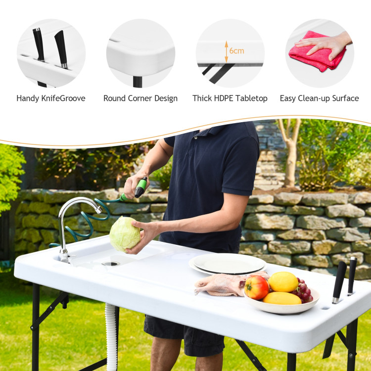 Folding Cleaning Sink Faucet Cutting Camping Table with SprayerCostway Gallery View 9 of 19