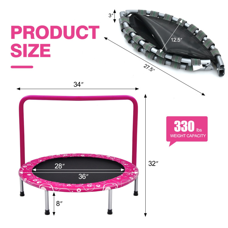 36 Inch Kids Trampoline Mini Rebounder with Full Covered Handrail - Costway
