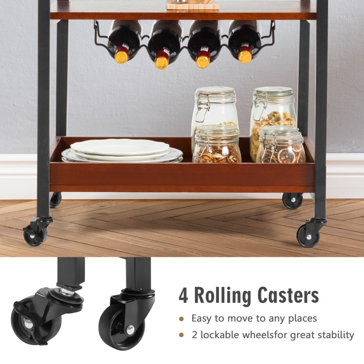 3 Tiers Kitchen Island Serving Bar Cart with Glasses Holder and Wine Bottle RackCostway Gallery View 5 of 11