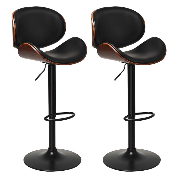 Set of 2 Adjustable Swivel PU Leather Bar Stools with Iron Base and Curved FootrestCostway Gallery View 1 of 10