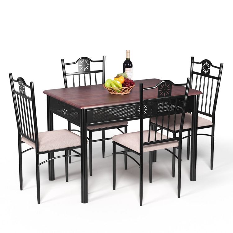 Amy 5-Pc. Dining Set, (Round Glass Table & 4 Side Chairs in Grey)