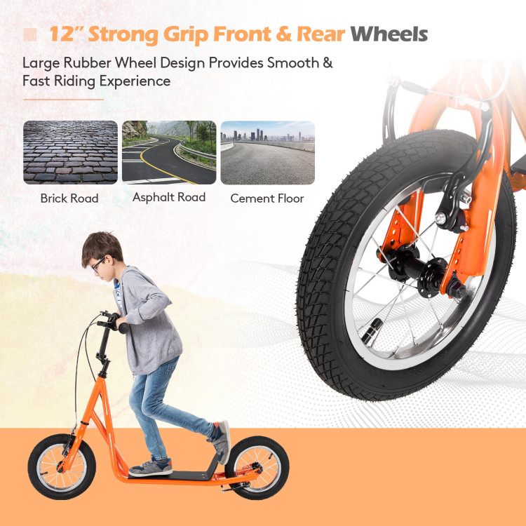 Height Adjustable Kid Kick Scooter with 12 Inch Air Filled Wheel-OrangeCostway Gallery View 5 of 9