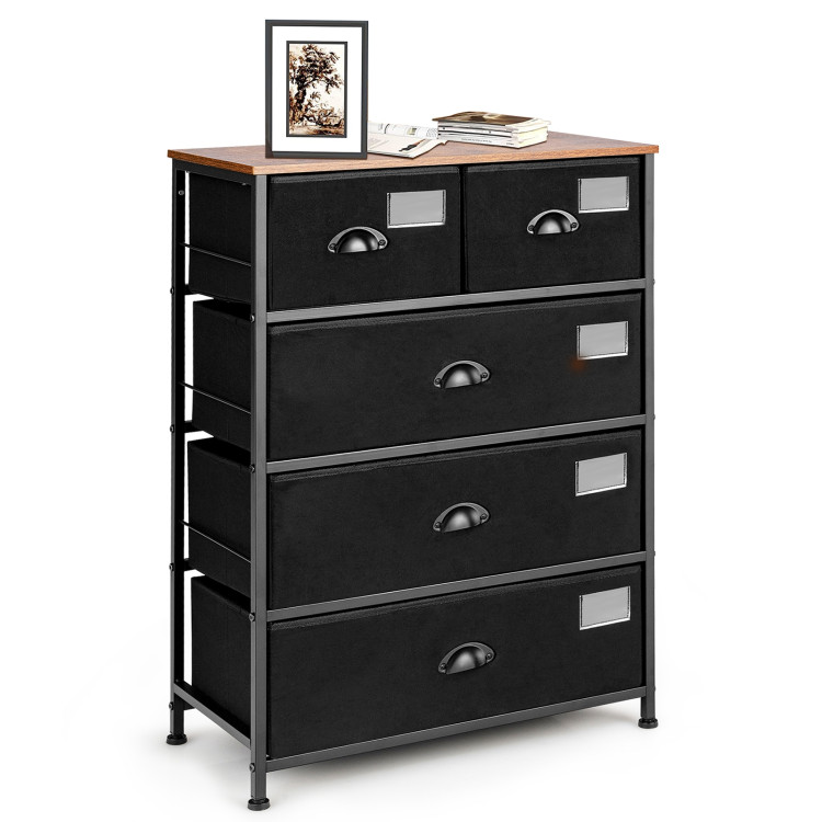 5-Drawer Storage Dresser with Labels and Removable Fabric Bins-BlackCostway Gallery View 8 of 11