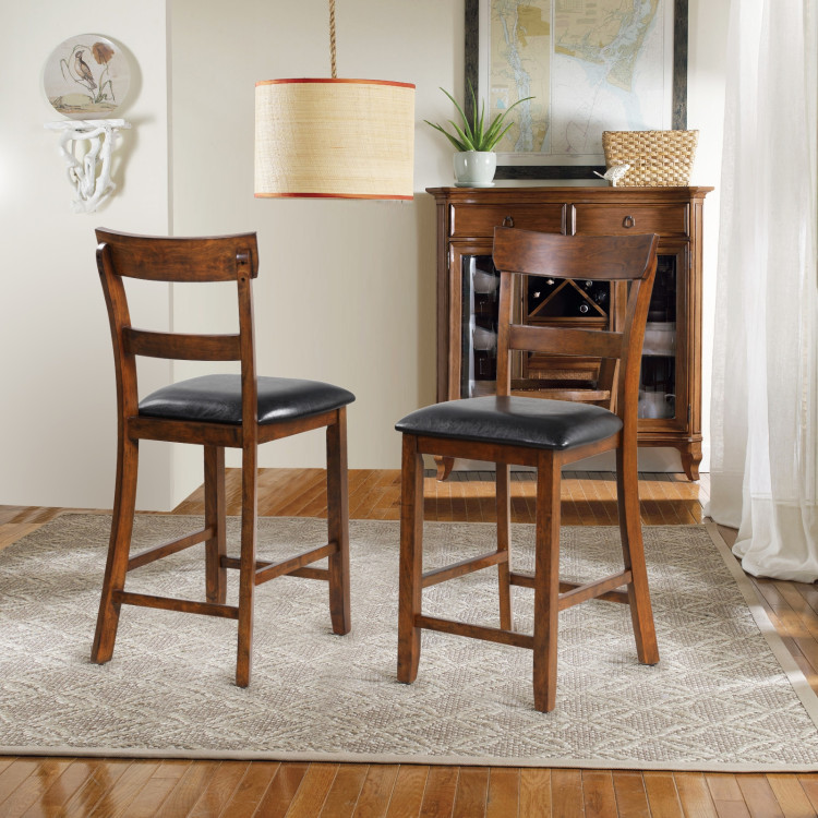 2 Pieces Counter Height Chair Set with Leather Seat and Rubber Wood LegsCostway Gallery View 7 of 12