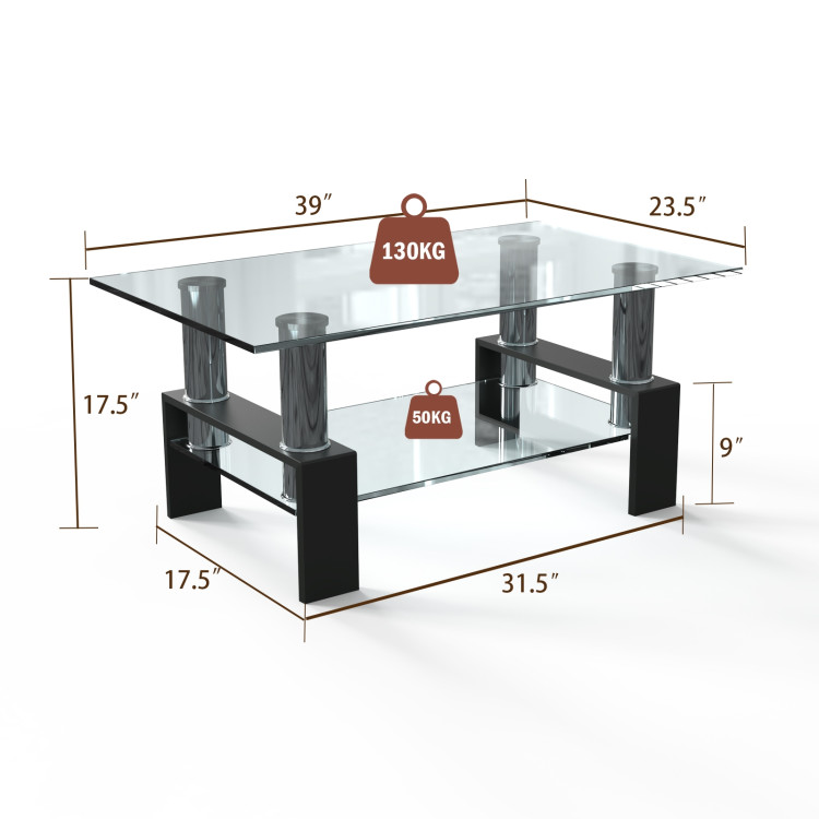 Rectangle Glass Coffee Table with Metal Legs for Living Room-BlackCostway Gallery View 4 of 10