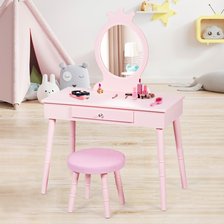 Kids Vanity Makeup Table and Chair Set Make Up StoolCostway Gallery View 7 of 12