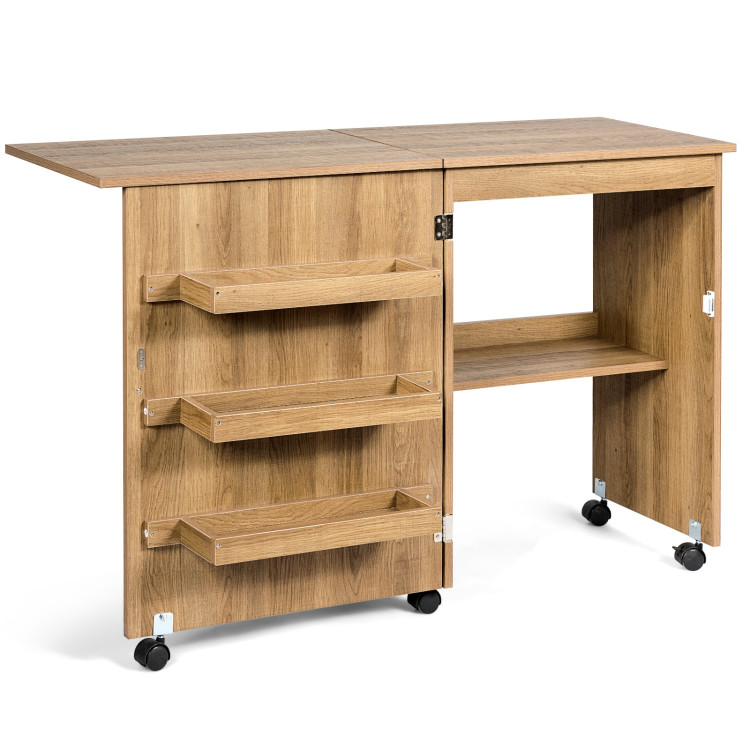 Folding Sewing Craft Table Shelf Storage Cabinet Home Furniture-NaturalCostway Gallery View 1 of 8