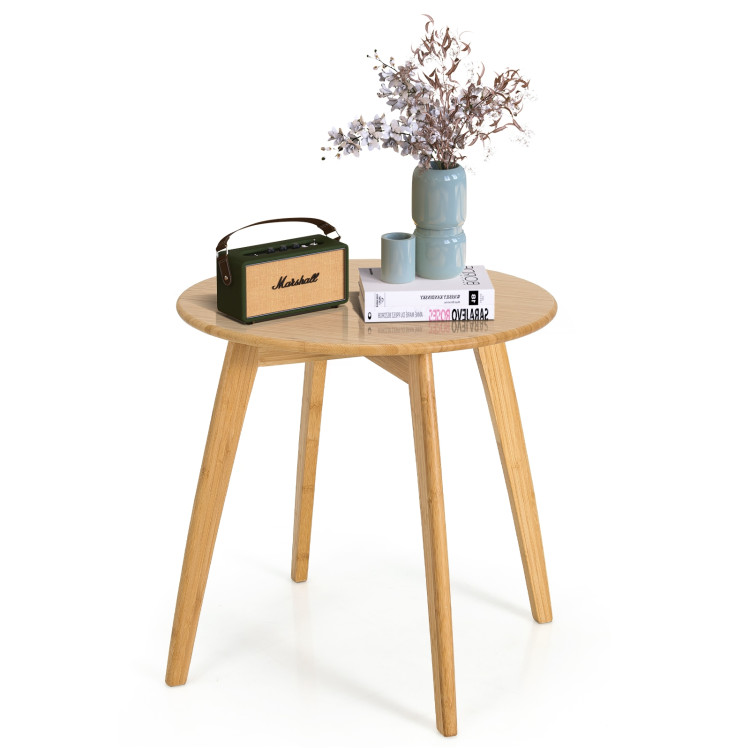 Natural Modern Stylish Bamboo Round End Table with 20 Inch Round Tabletop-NaturalCostway Gallery View 3 of 10