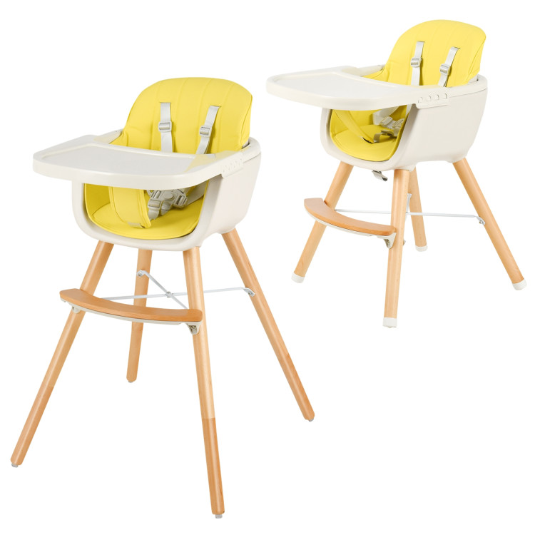 3-in-1 Convertible Wooden High Chair with Cushion-YellowCostway Gallery View 8 of 11