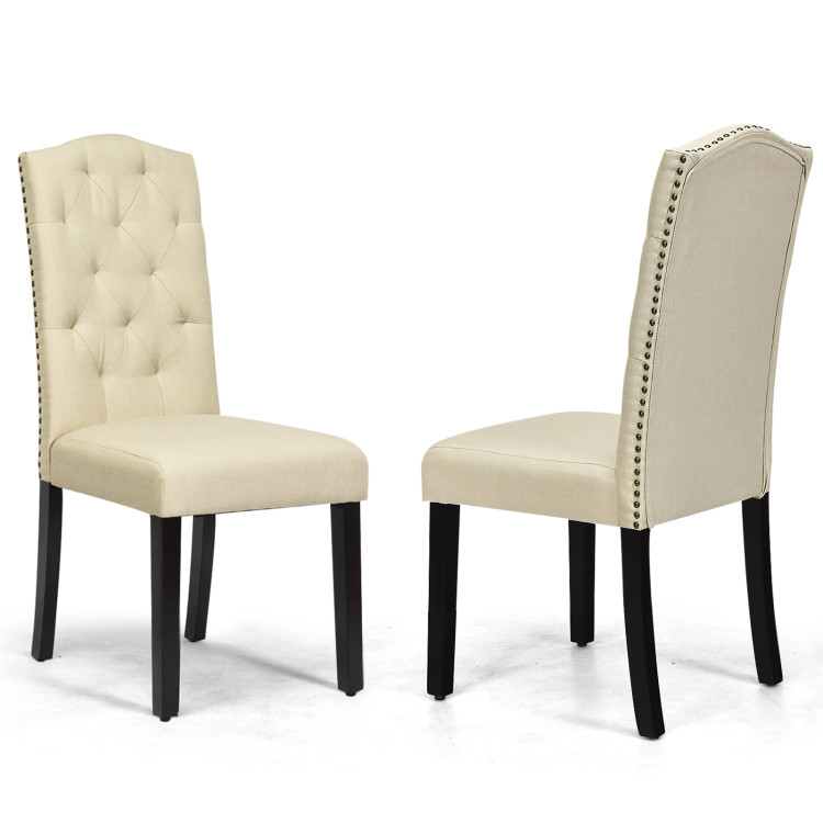 Set of 2 Tufted Upholstered Dining Chairs-BeigeCostway Gallery View 1 of 12