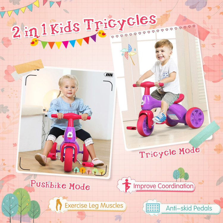 2 in 1 Toddler Tricycle Balance Bike Scooter Kids Riding Toys w/ Sound & Storage-PurpleCostway Gallery View 9 of 11