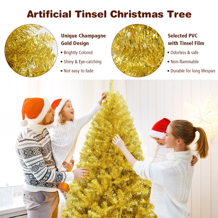 6/7.5 Feet Artificial Tinsel Christmas Tree Hinged with Foldable Stand-6 ftCostway Gallery View 8 of 12