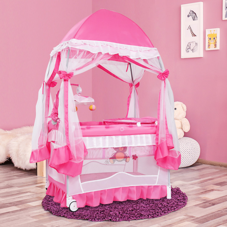 Portable Baby Playpen Crib Cradle with Carring Bag-PinkCostway Gallery View 8 of 11