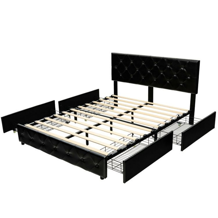 Full/Queen PU Leather Upholstered Platform Bed with 4 Drawers-Full SizeCostway Gallery View 3 of 9