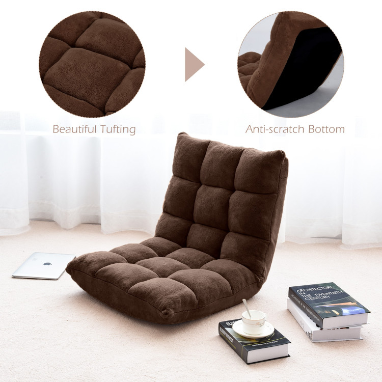 14-Position Adjustable Cushioned Floor Chair Coffee