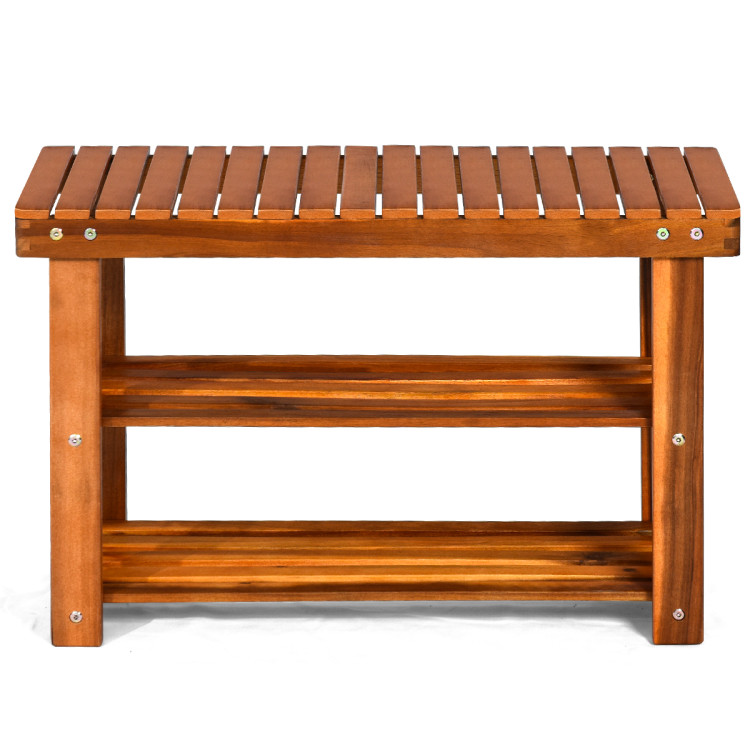Freestanding Wood Bench with 3-Tier Storage ShelvesCostway Gallery View 10 of 14