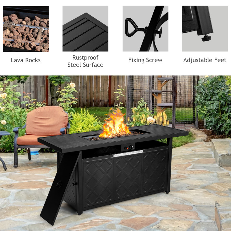 57 Inch 50,000 BTU Rectangular Propane Outdoor Fire Pit Table-BlackCostway Gallery View 5 of 12