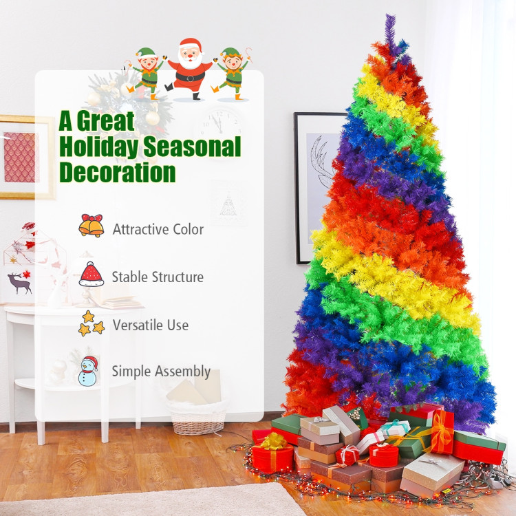7 Feet Artificial Hinged Traditional Christmas Tree with Metal StandCostway Gallery View 3 of 11