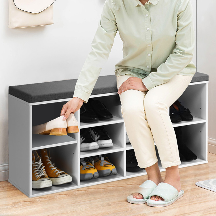 10-Cube Organizer Shoe Storage Bench with Cushion for Entryway-WhiteCostway Gallery View 7 of 13