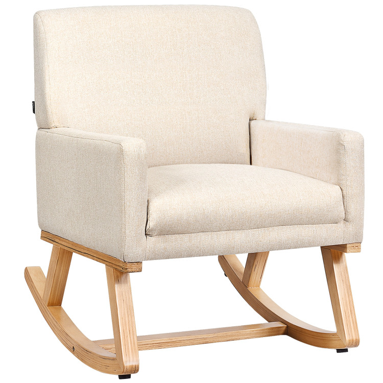 Upholstered Rocking Chair with and Solid Wood Base-BeigeCostway Gallery View 1 of 12