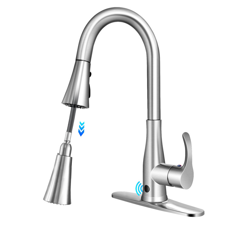Touchless Kitchen Faucet with 360° Swivel Single Handle Sensor and 3 Mode SprayerCostway Gallery View 6 of 12
