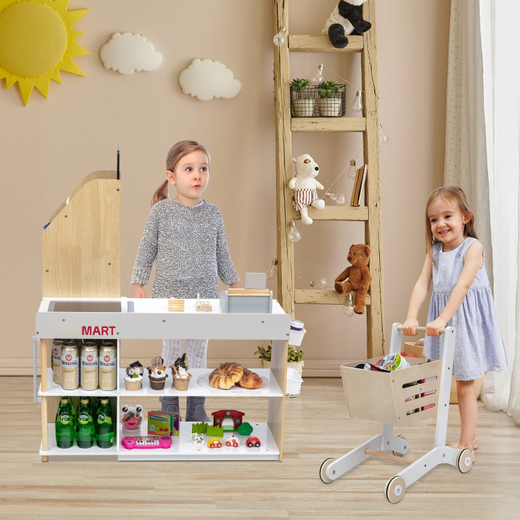 Grocery Store Playset Pretend Play Supermarket Shopping SetCostway Gallery View 5 of 14