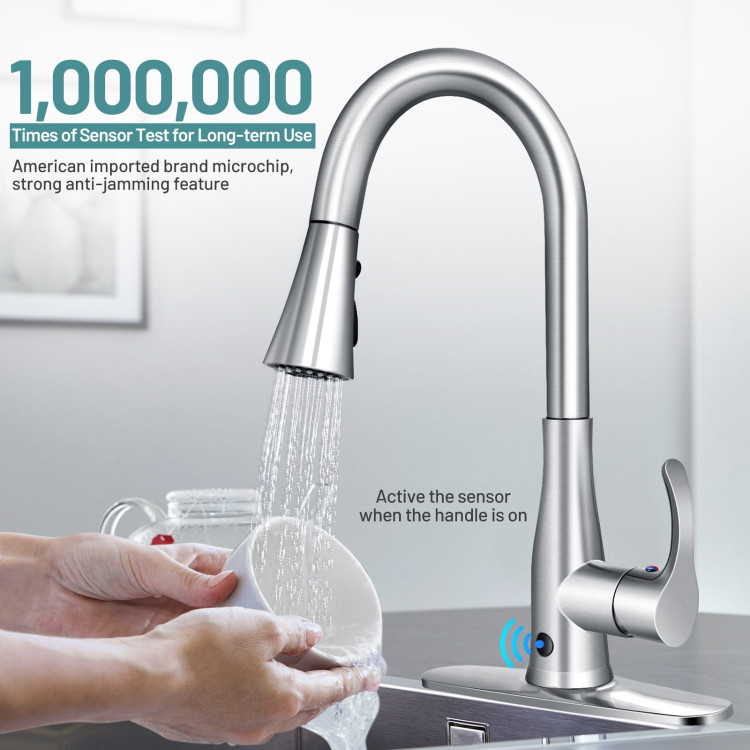 Touchless Kitchen Faucet with 360° Swivel Single Handle Sensor and 3 Mode SprayerCostway Gallery View 8 of 12