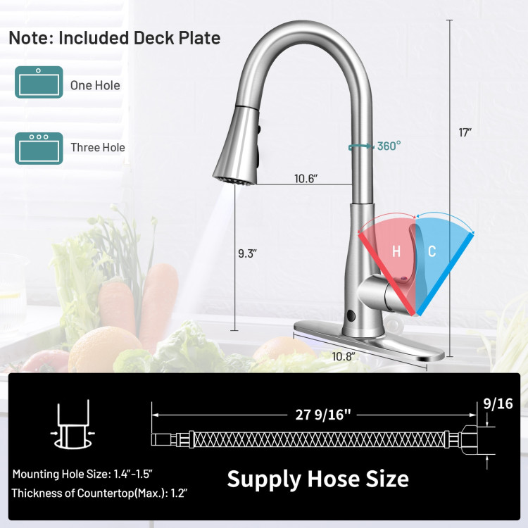 Touchless Kitchen Faucet with 360° Swivel Single Handle Sensor and 3 Mode SprayerCostway Gallery View 4 of 12