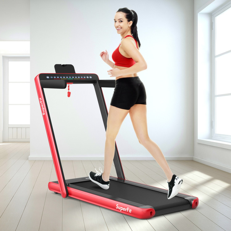 SuperFit Up To 7.5MPH 2.25HP 2 in 1 Dual Display Screen Folding Treadmill  Jogging Machine W/APP Control Silver 