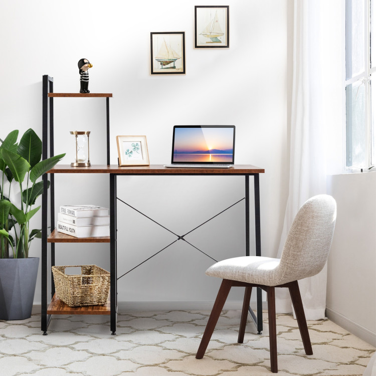 Compact Computer Desk Workstation with 4 Tier Shelves for Home and Office-BrownCostway Gallery View 6 of 12