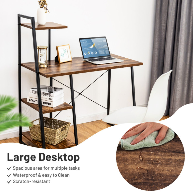 Compact Computer Desk Workstation with 4 Tier Shelves for Home and Office-BrownCostway Gallery View 11 of 12