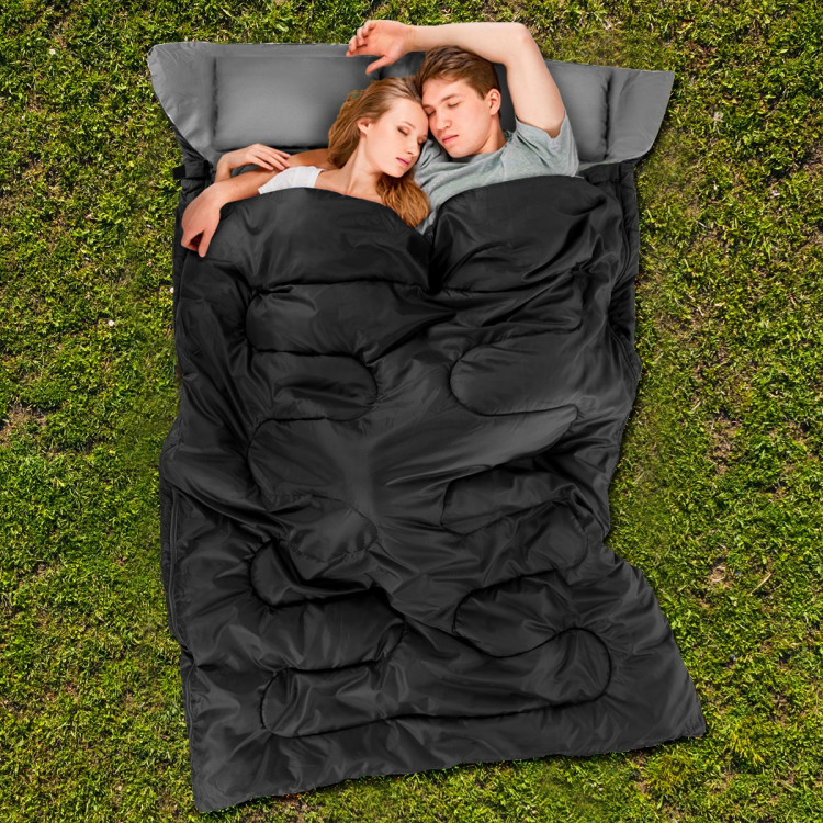 2 Person Waterproof Sleeping Bag with 2 Pillows-BlackCostway Gallery View 1 of 17