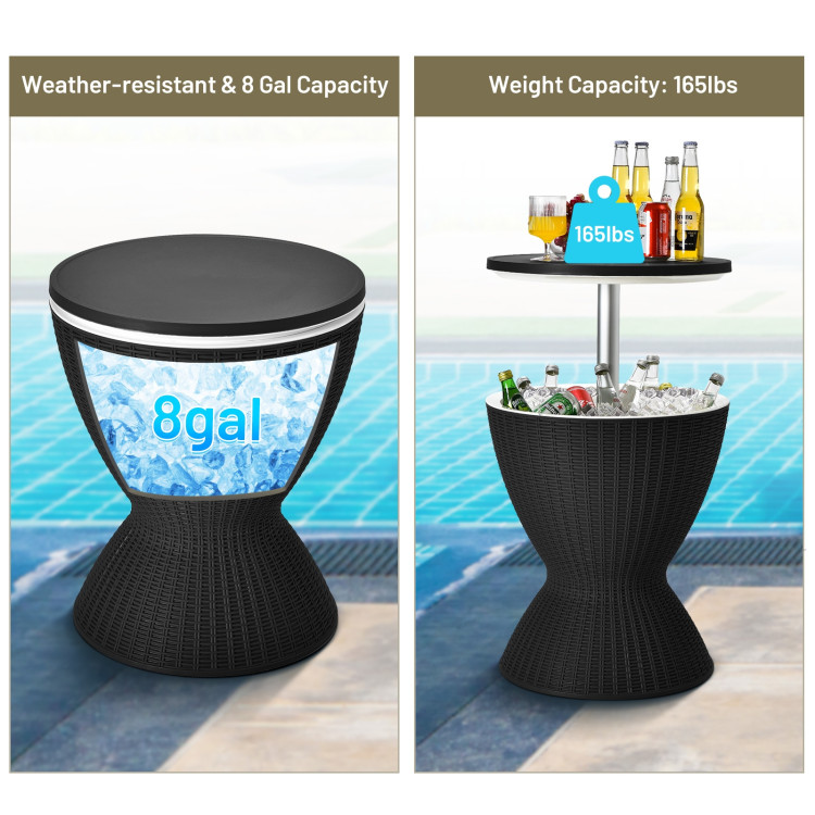 3 in 1 8 Gallon Patio Rattan Cooler Bar Table with Adjust Ice Bucket-BlackCostway Gallery View 5 of 13