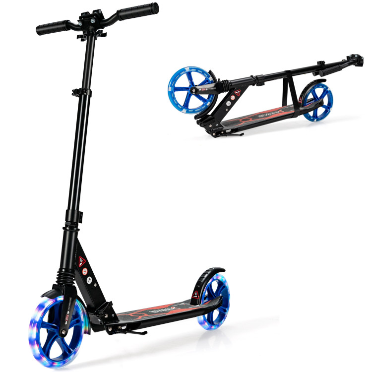 Aluminum Folding Kick Scooter with LED Wheels for Adults and Kids-BlackCostway Gallery View 11 of 13