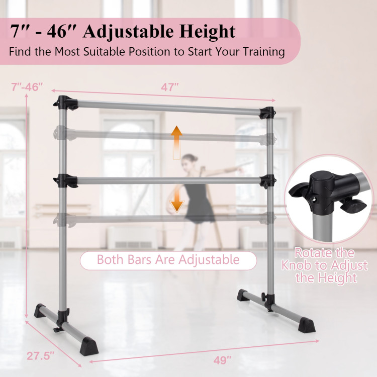 4 Feet Double Ballet Barre Bar with Adjustable Height-SilverCostway Gallery View 4 of 12