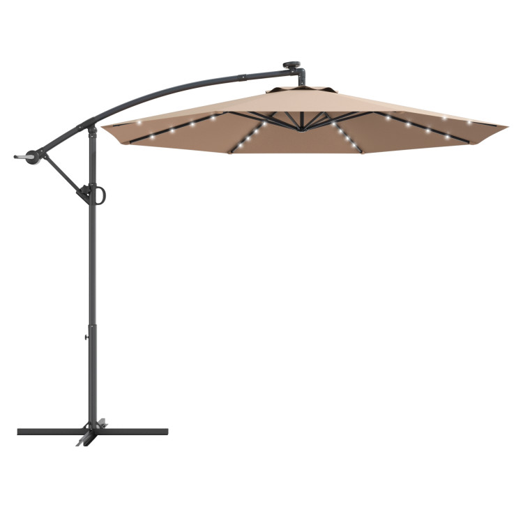 10 ft 360° Rotation Solar Powered LED Patio Offset Umbrella without Weight Base-BeigeCostway Gallery View 1 of 12