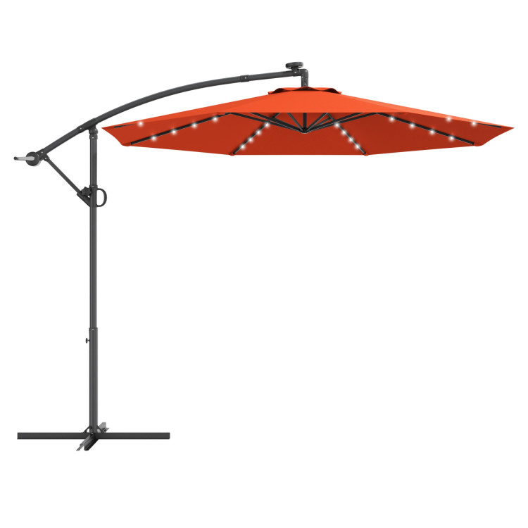 10 ft 360° Rotation Solar Powered LED Patio Offset Umbrella without Weight Base-OrangeCostway Gallery View 1 of 12