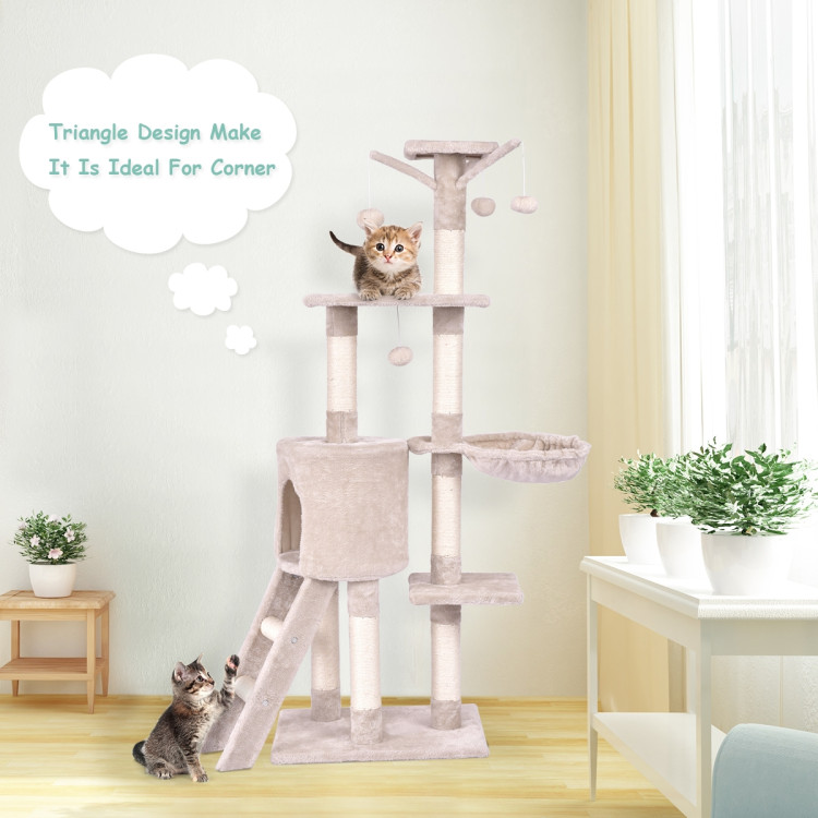 56 Inch Condo Scratching Posts Ladder Cat Play TreeCostway Gallery View 3 of 14