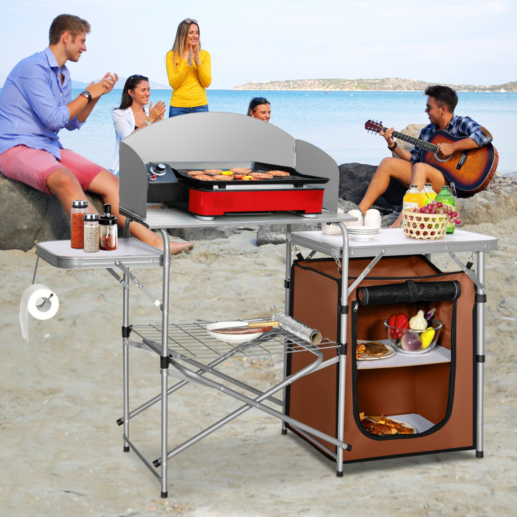 Foldable Outdoor BBQ Portable Grilling Table With Windscreen BagCostway Gallery View 6 of 11