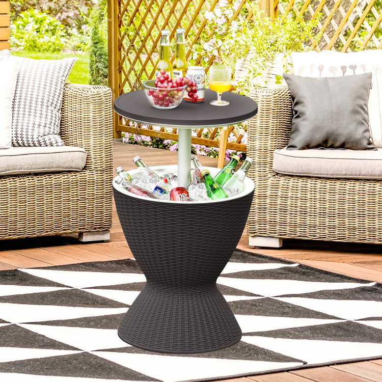 3 in 1 8 Gallon Patio Rattan Cooler Bar Table with Adjust Ice Bucket-BlackCostway Gallery View 7 of 13